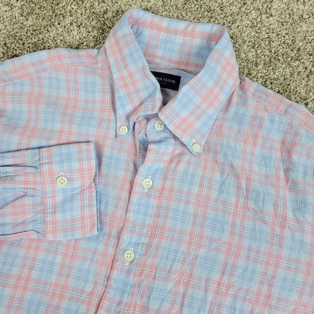 Proper Cloth Mens Large Blue Red Plaid Button Down Long Sleeve